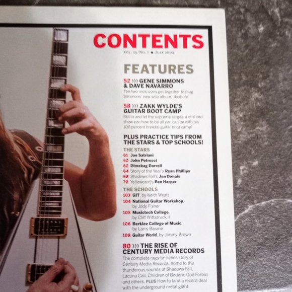 Guitar World Jul. 2004 Vol. 25 No. 7 Zakk Wylde's Guitar Boot Camp Magazine - Picture 7 of 10